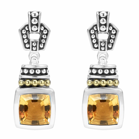 LAGOS Caviar Color Citrine Drop Earrings in Sterling Silver & 18K Yellow Gold